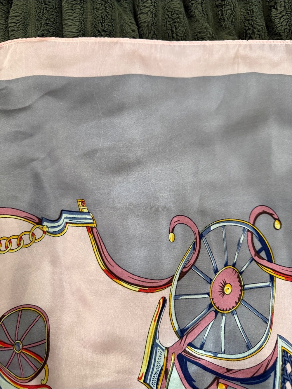 Hermes Paris Silk Scarf in Gray with Pink Border - Picture 11 of 12